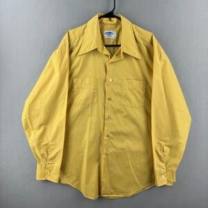 Vintage 60s Campus Shirt Mens XL Yellow Perm Pressed Button Up Dagger Collar